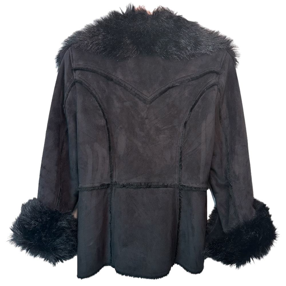 VINTAGE | L Faux Mink Faux Suede Super soft V-Neck Fall Winter Cozy Black Jacket - Picture 11 of 12